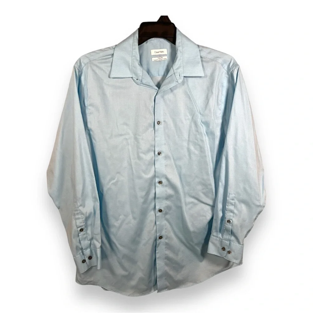 SIZE 16 1/2 LARGE CALVIN KLEIN STRETCH NON IRON DRESS SHIRT LONG SLEEVE